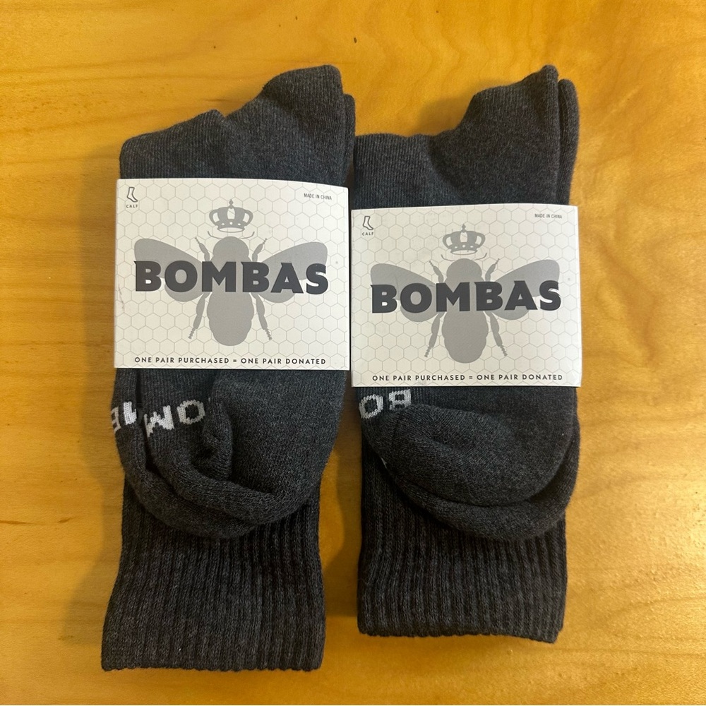 Bombas 2 Pack of Medium Gray Calf Crew Socks NWT